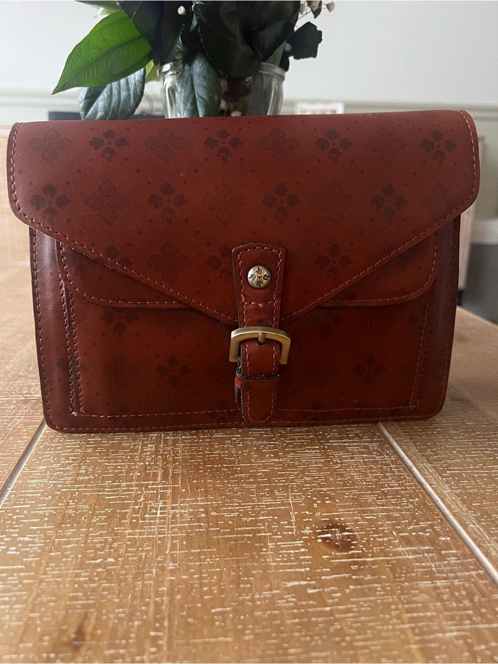 Patricia Nash Rustic Brown Embossed Leather Crossbody Bag